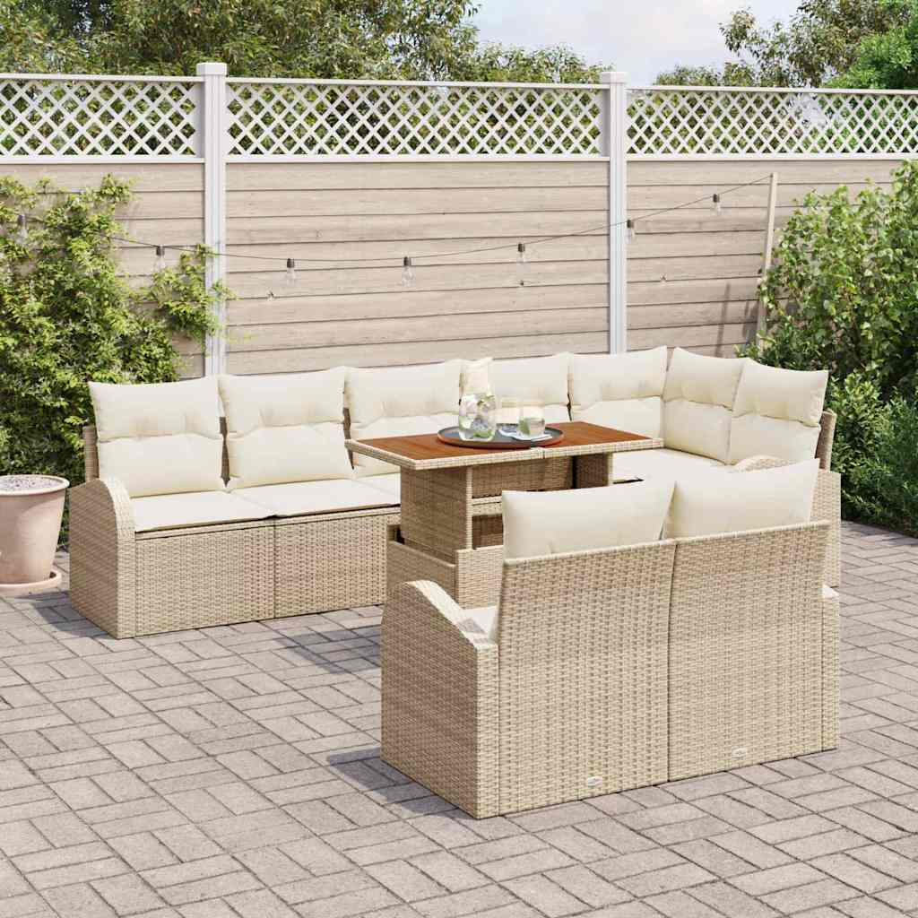 Havesofa Sæt med opbevaring 9 pcs Beige Poly rattan