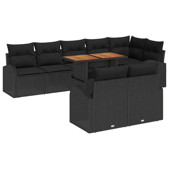 Havesofa Sæt med opbevaring 9 pcs Sort Poly rattan
