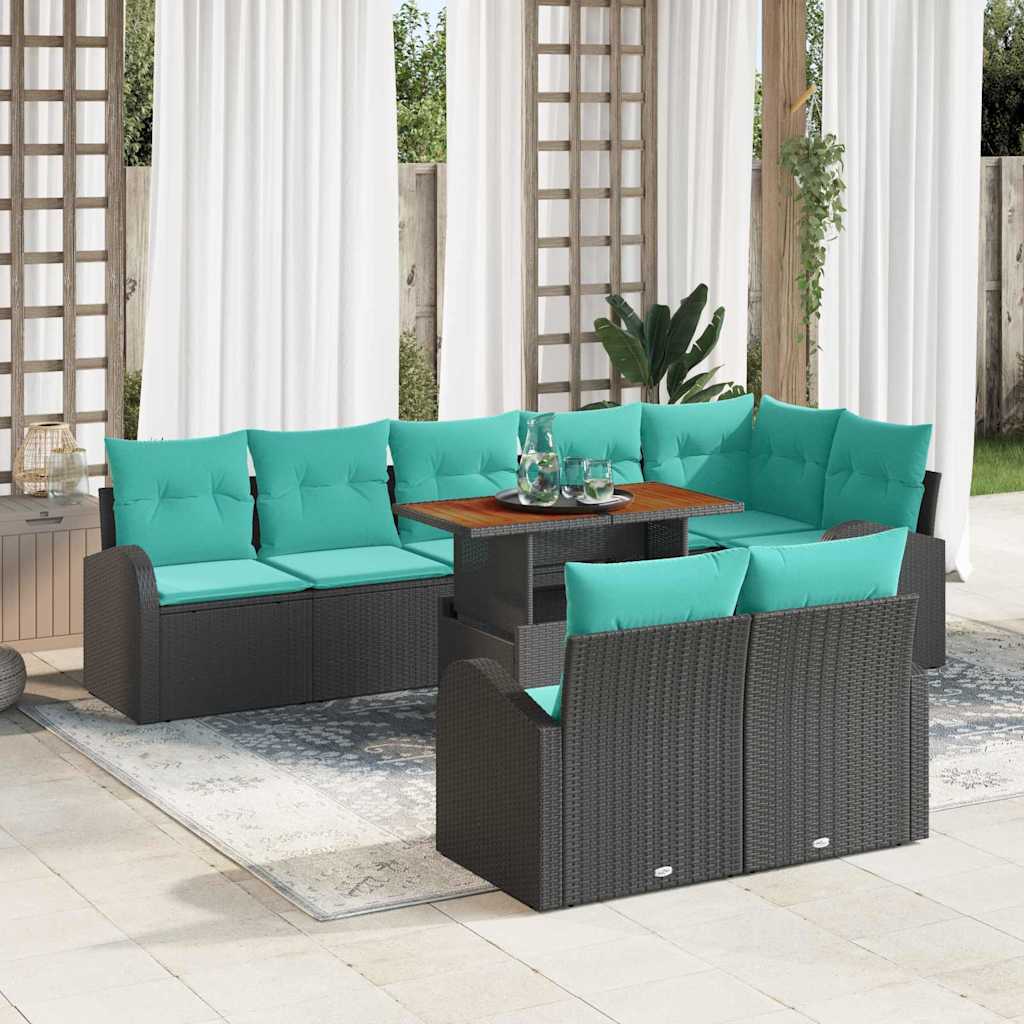 Havesofa Sæt med opbevaring 9 pcs Sort Poly rattan
