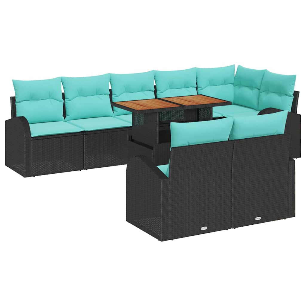 Havesofa Sæt med opbevaring 9 pcs Sort Poly rattan