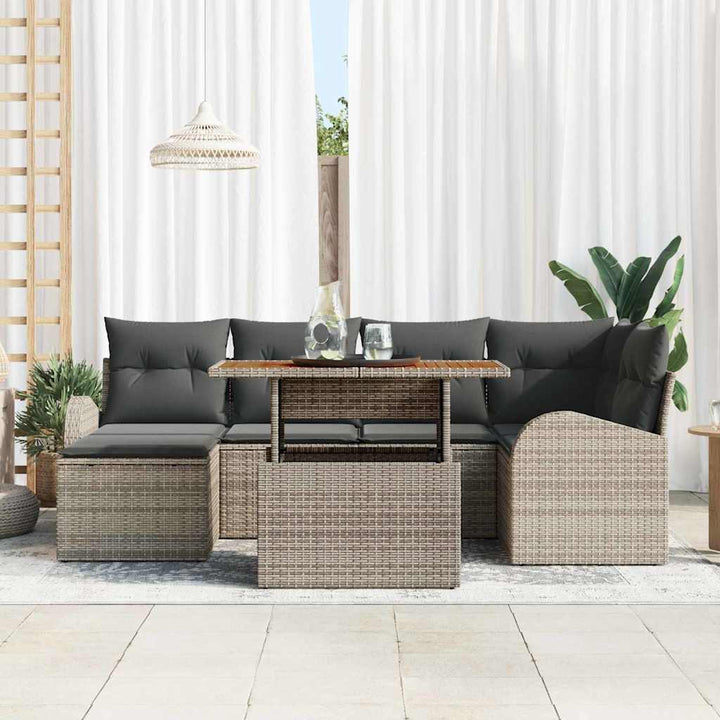 Havesofa Sæt med opbevaring 7 pcs Grå Poly rattan