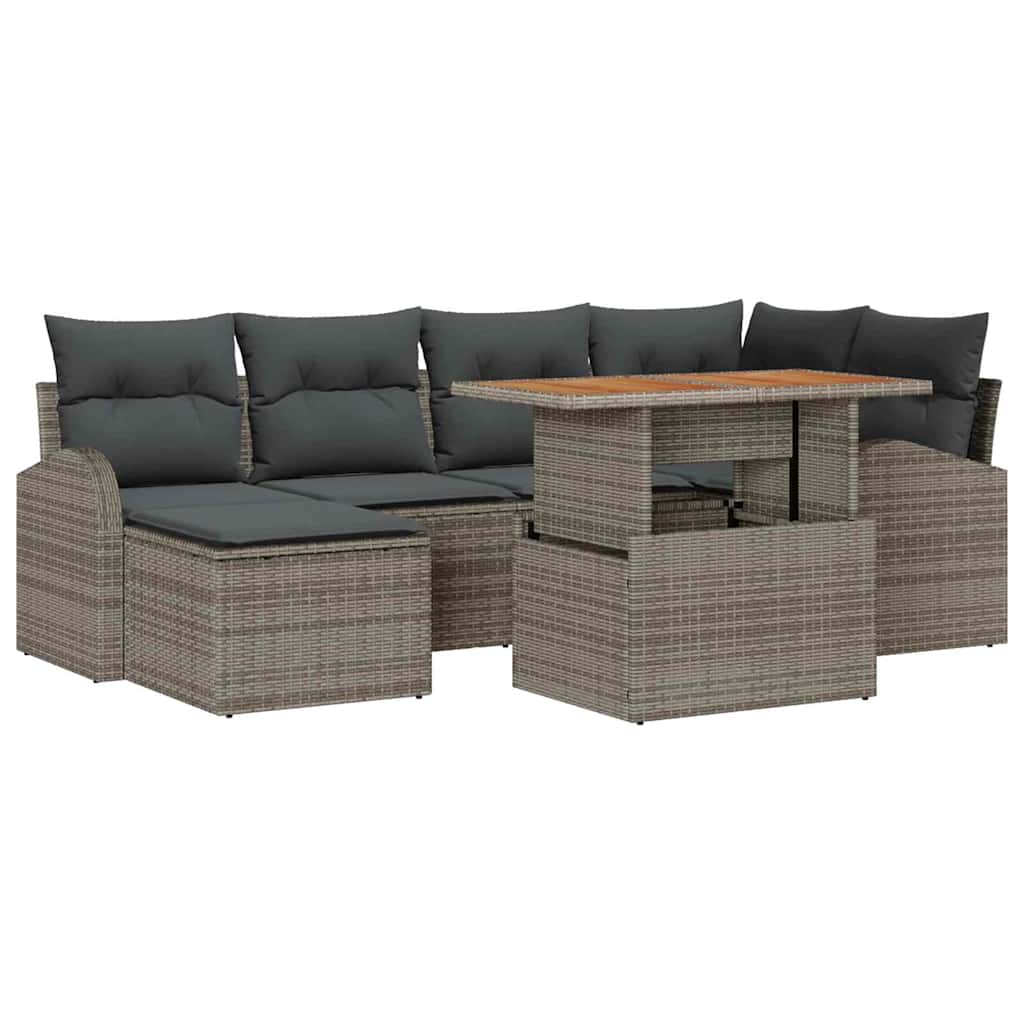 Havesofa Sæt med opbevaring 7 pcs Grå Poly rattan