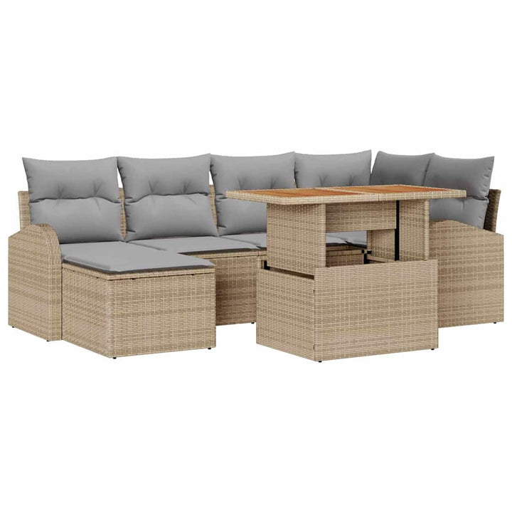 Havesofa Sæt med opbevaring 7 pcs Beige Poly rattan