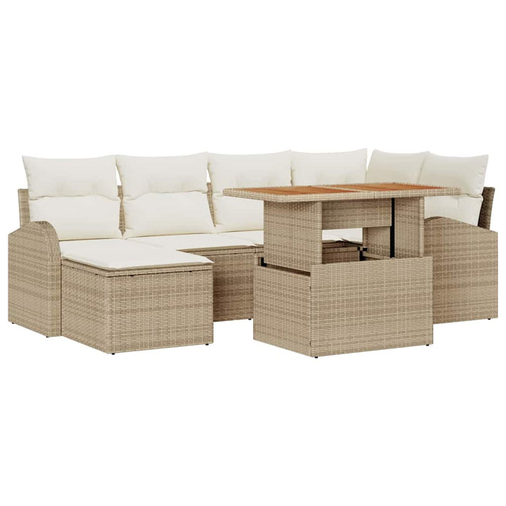 Havesofa Sæt med opbevaring 7 pcs Beige Poly rattan