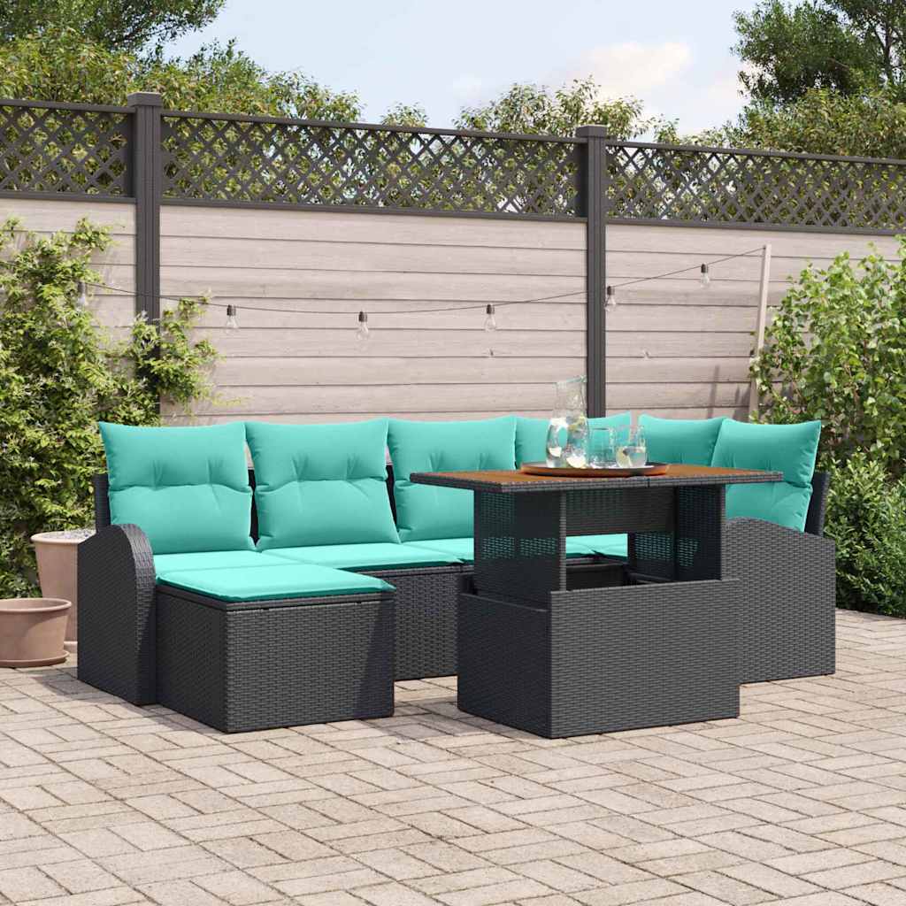 Havesofa Sæt med opbevaring 7 pcs Sort Poly rattan