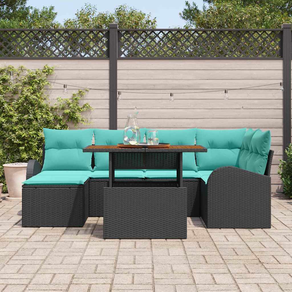 Havesofa Sæt med opbevaring 7 pcs Sort Poly rattan