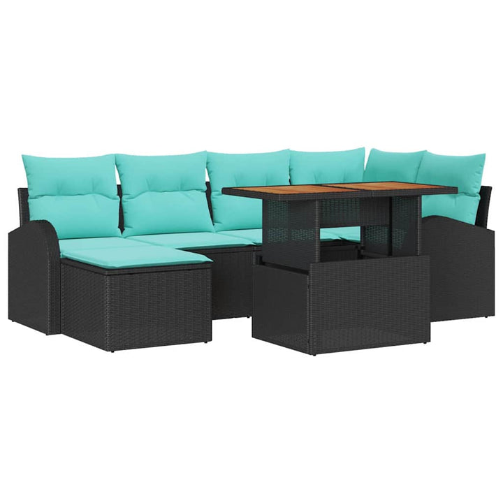 Havesofa Sæt med opbevaring 7 pcs Sort Poly rattan