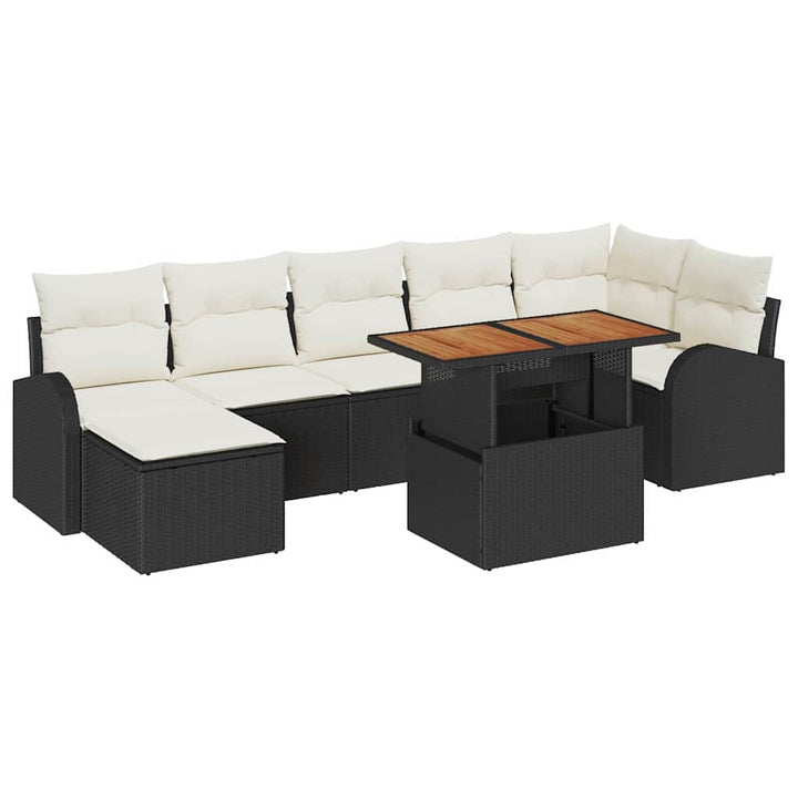 Havesofa Sæt med opbevaring 8 pcs Sort Poly rattan