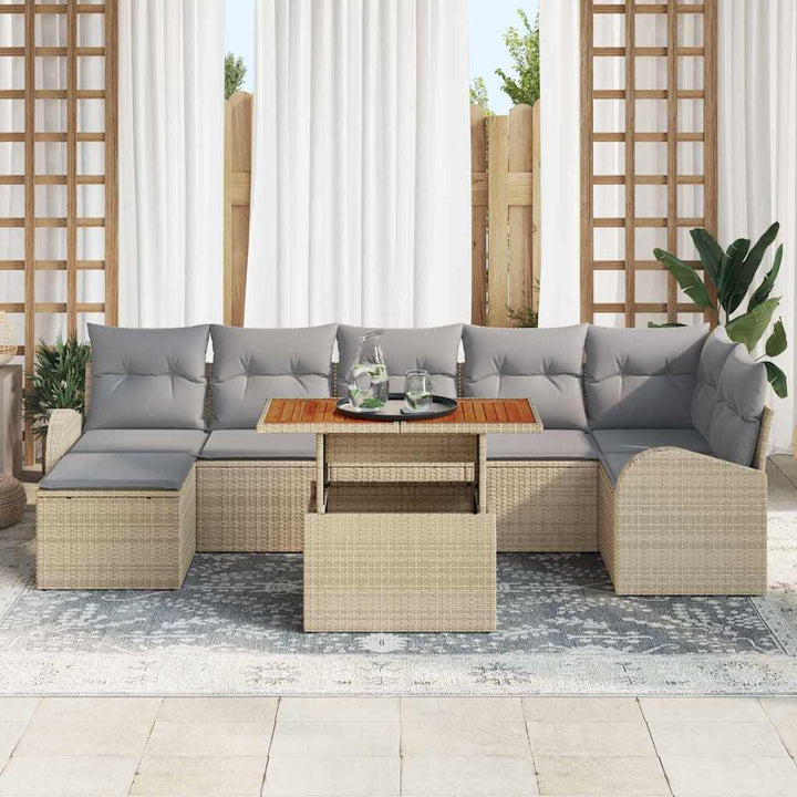 Havesofa Sæt med opbevaring 8 pcs Beige Poly rattan