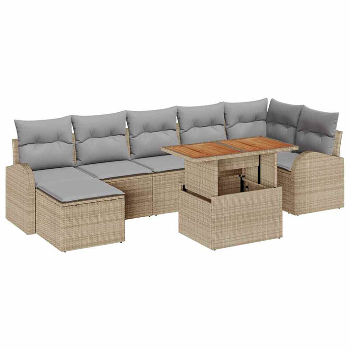 Havesofa Sæt med opbevaring 8 pcs Beige Poly rattan