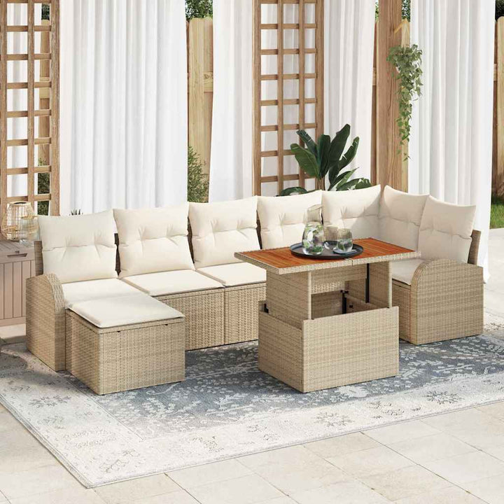 Havesofa Sæt med opbevaring 8 pcs Beige Poly rattan