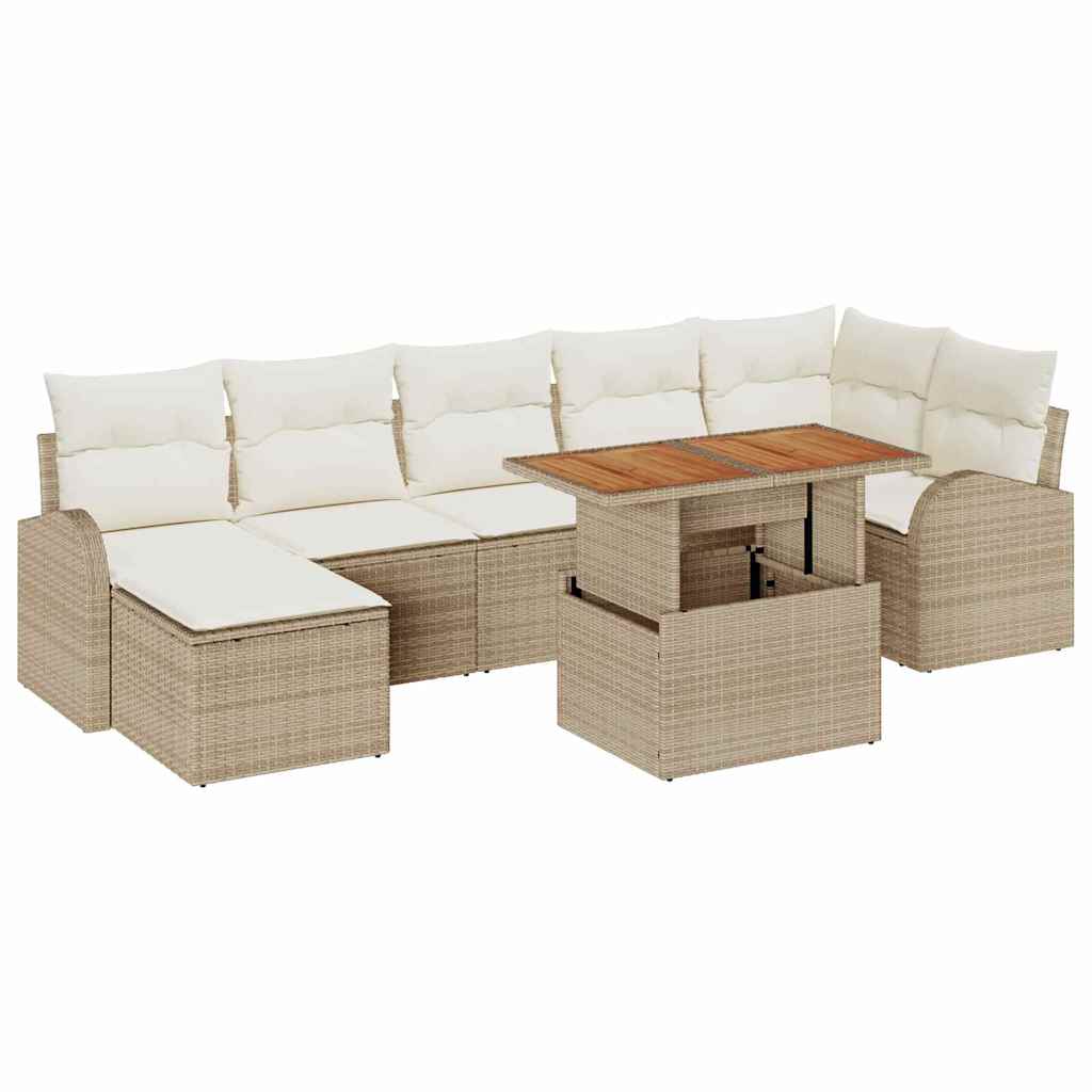Havesofa Sæt med opbevaring 8 pcs Beige Poly rattan