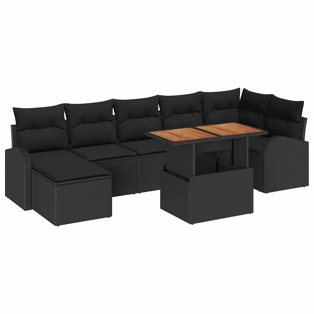 Havesofa Sæt med opbevaring 8 pcs Sort Poly rattan