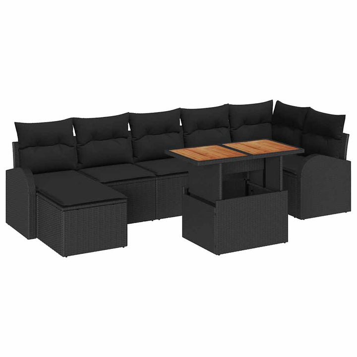 Havesofa Sæt med opbevaring 8 pcs Sort Poly rattan