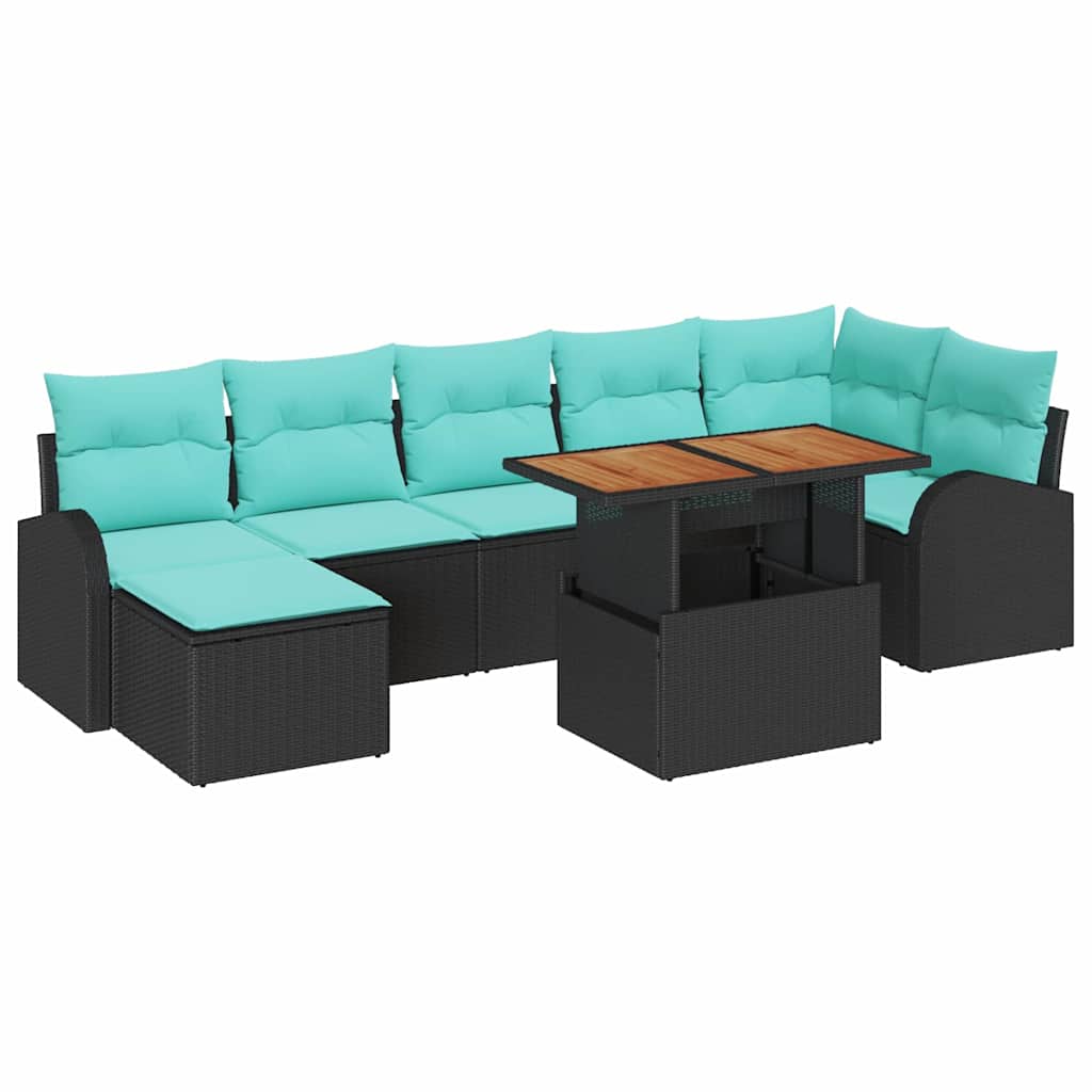 Havesofa Sæt 8 stk. Sort Poly rattan