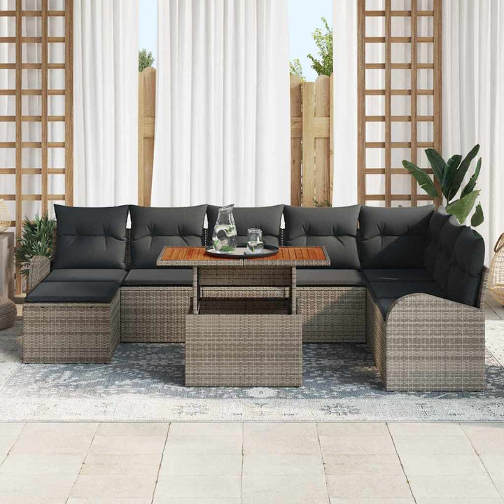 Havesofa Sæt med opbevaring 9 pcs Grå Poly rattan