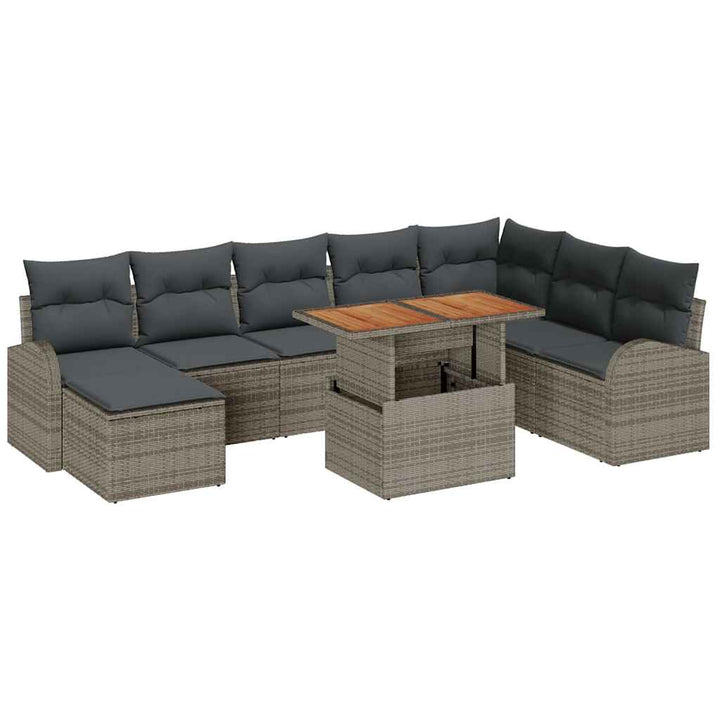Havesofa Sæt med opbevaring 9 pcs Grå Poly rattan