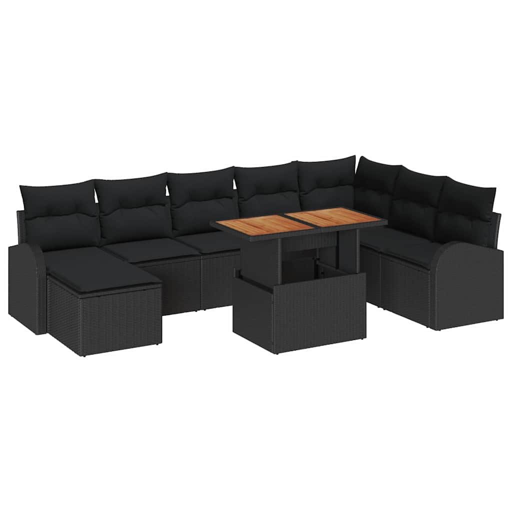 Havesofa Sæt med opbevaring 9 pcs Sort Poly rattan