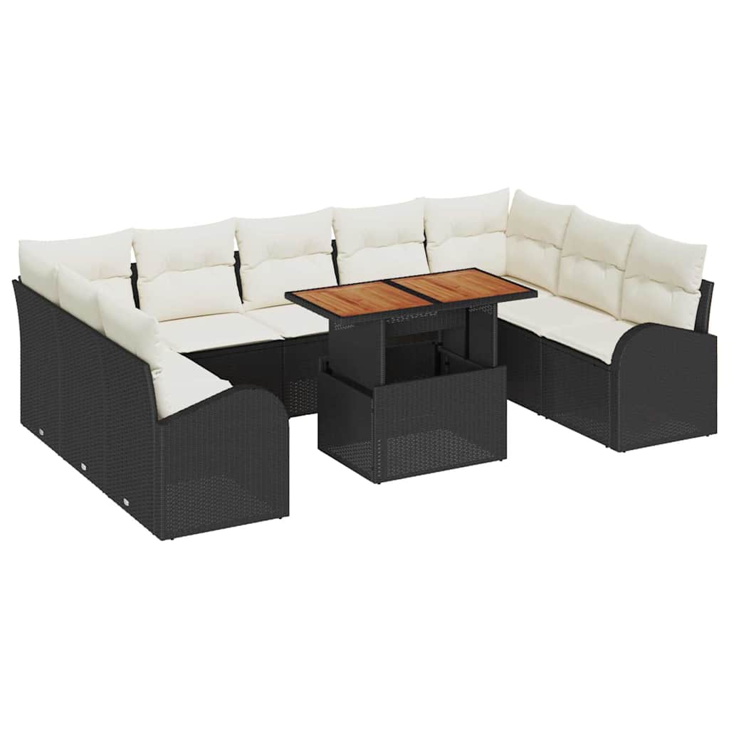 Havesofa Sæt med opbevaring 10 pcs Sort Poly rattan
