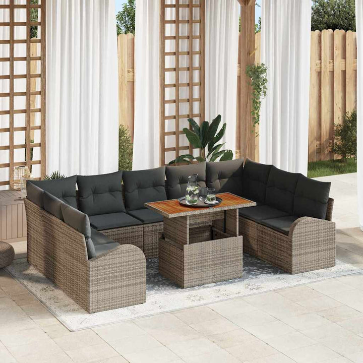 Havesofa Sæt med opbevaring 10 pcs Grå Poly rattan
