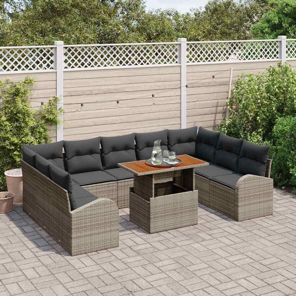 Havesofa Sæt med opbevaring 10 pcs Grå Poly rattan