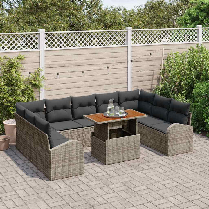 Havesofa Sæt med opbevaring 10 pcs Grå Poly rattan