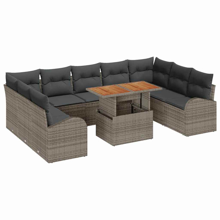 Havesofa Sæt med opbevaring 10 pcs Grå Poly rattan