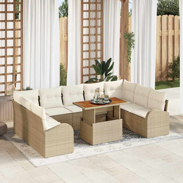Havesofa Sæt 10 stk. Beige Poly rattan
