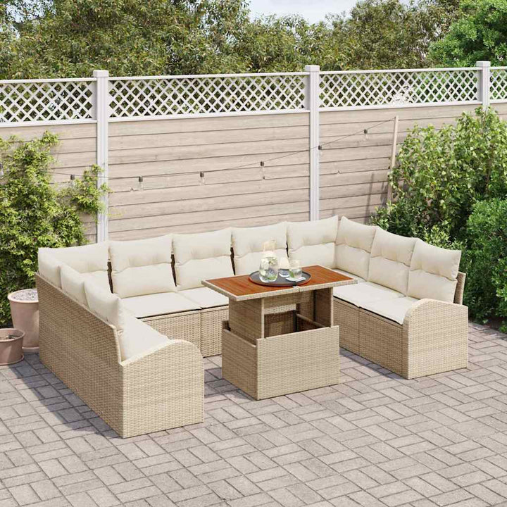 Havesofa Sæt 10 stk. Beige Poly rattan