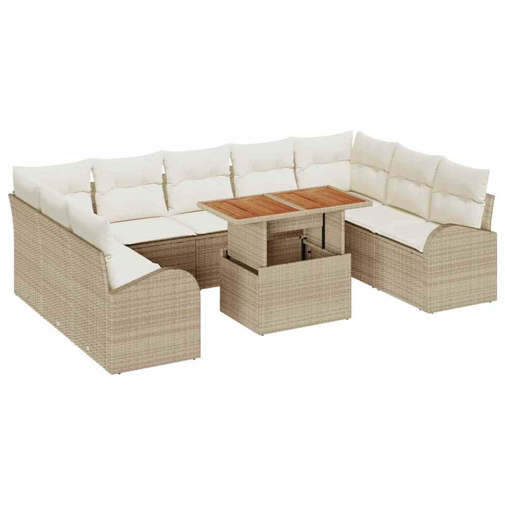 Havesofa Sæt 10 stk. Beige Poly rattan