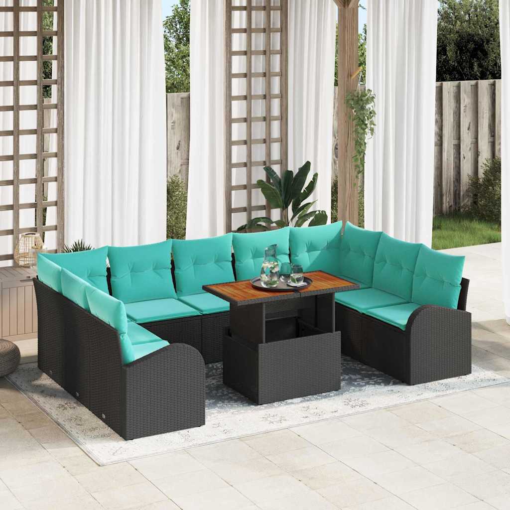 Havesofa Sæt med opbevaring 10 pcs Sort Poly rattan