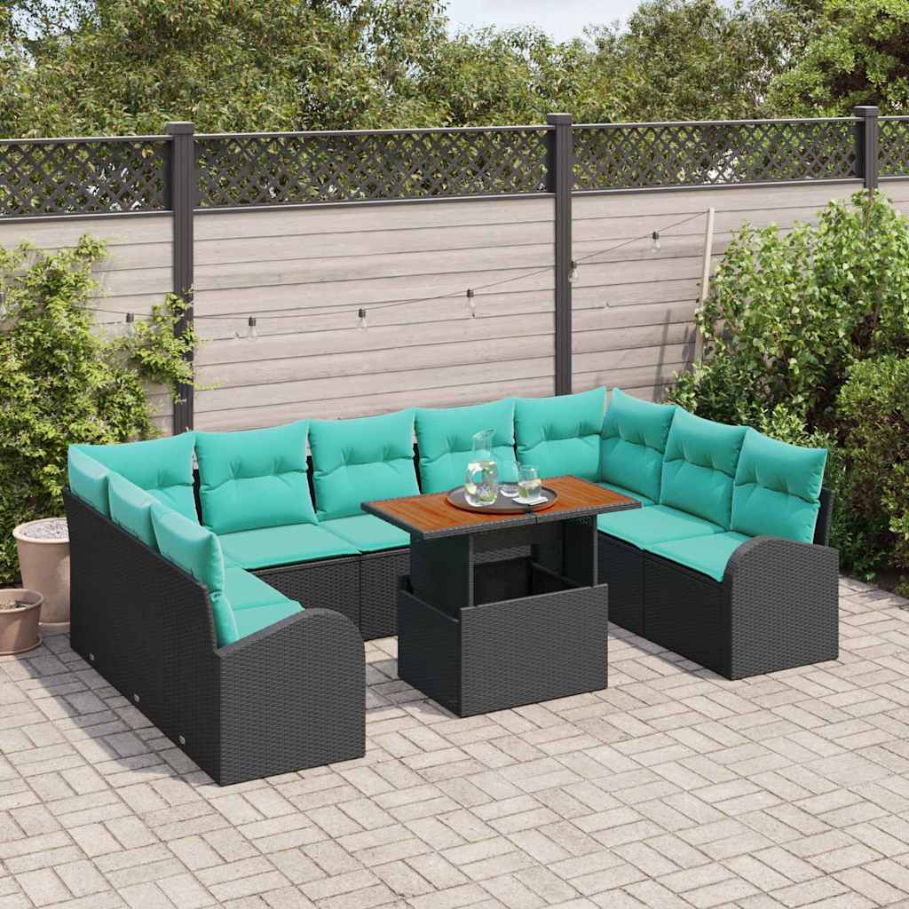 Havesofa Sæt med opbevaring 10 pcs Sort Poly rattan
