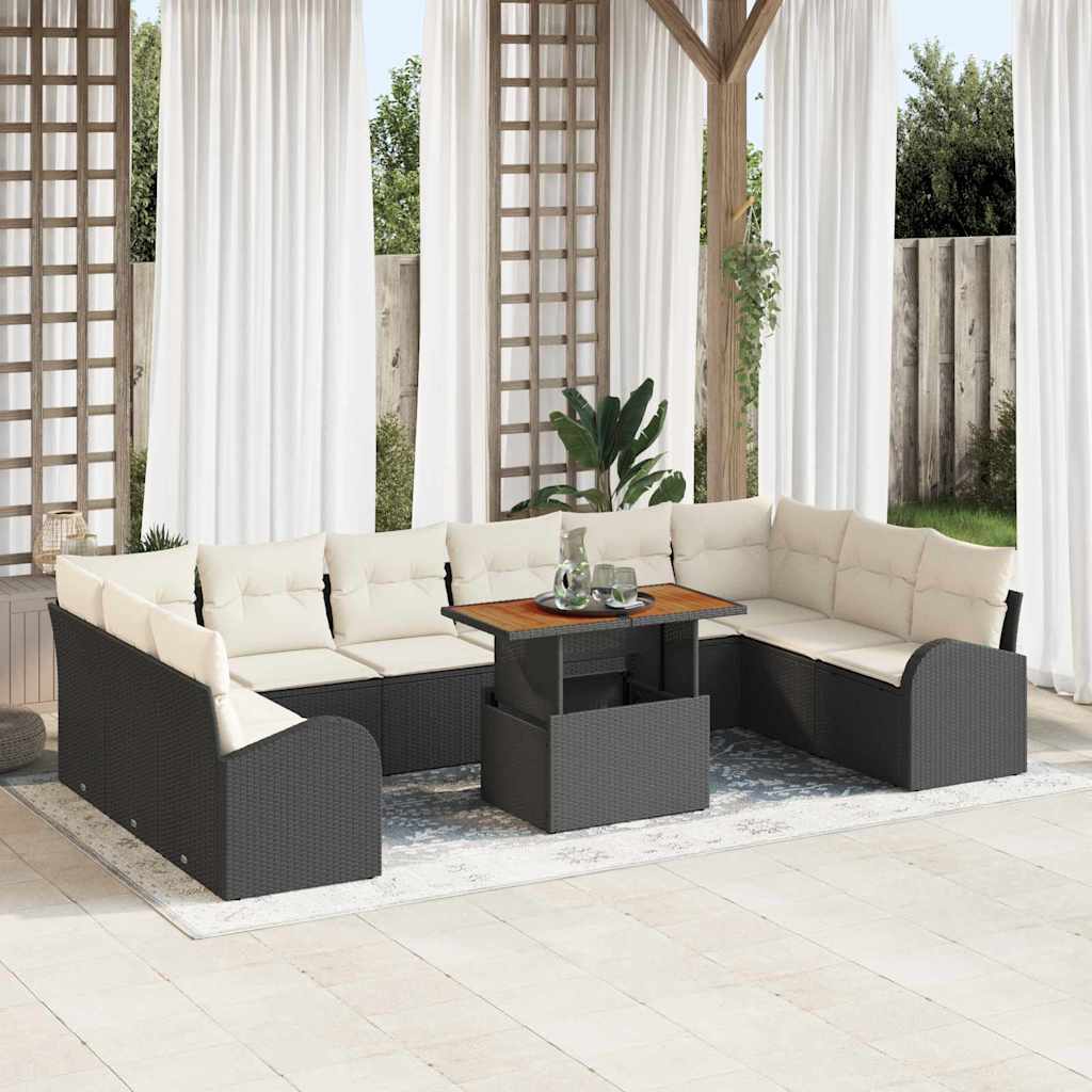 Havesofa Sæt med opbevaring 11 pcs Sort Poly rattan