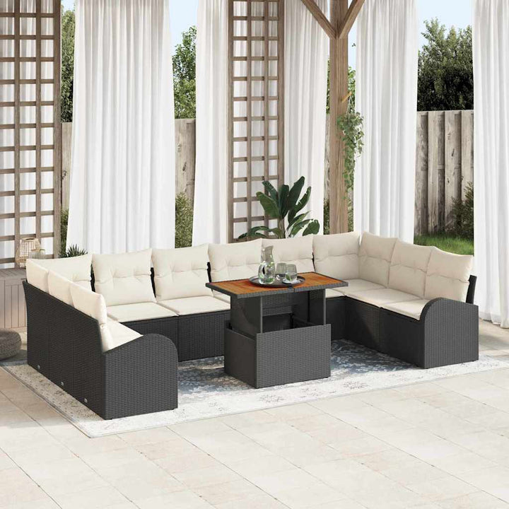 Havesofa Sæt med opbevaring 11 pcs Sort Poly rattan