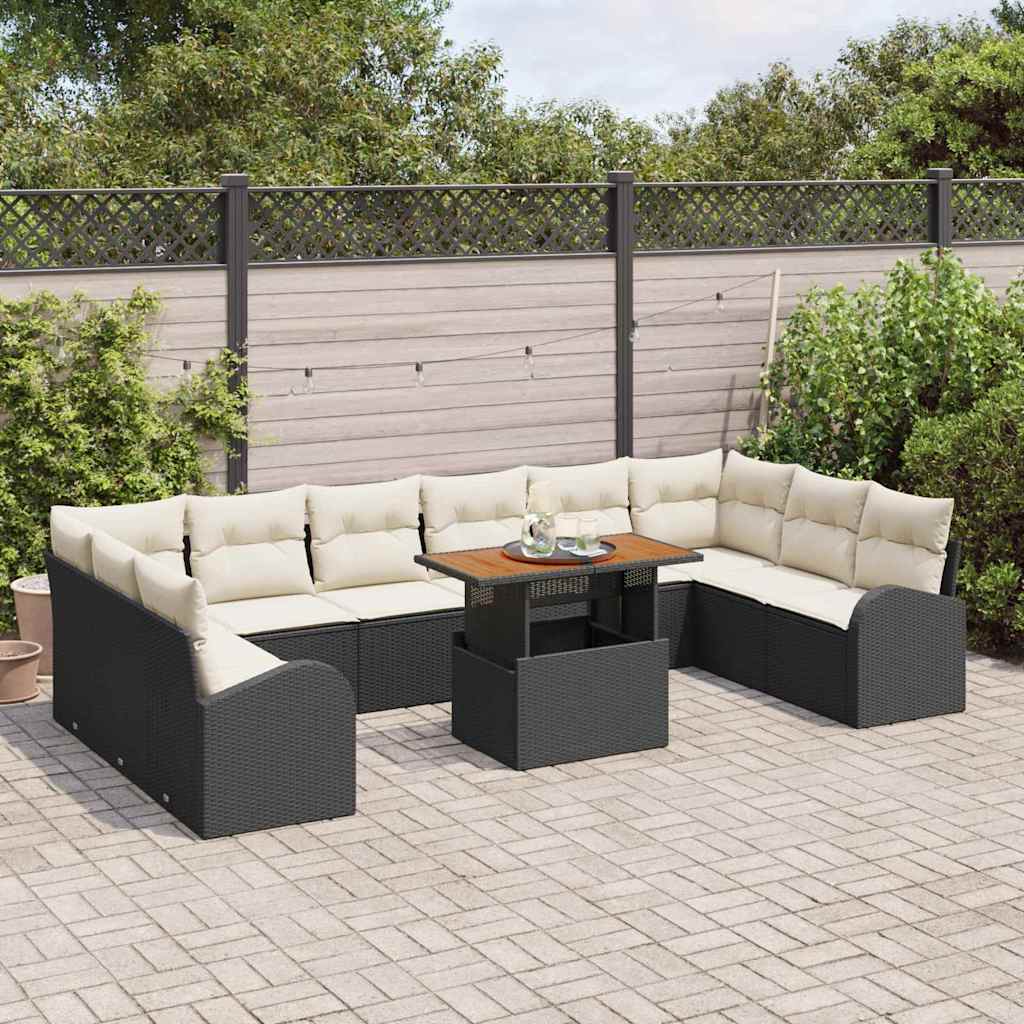Havesofa Sæt med opbevaring 11 pcs Sort Poly rattan
