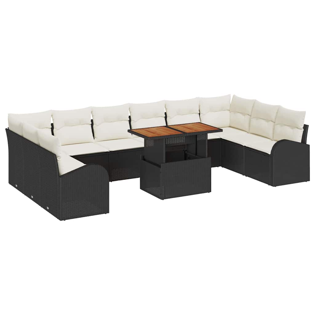 Havesofa Sæt med opbevaring 11 pcs Sort Poly rattan