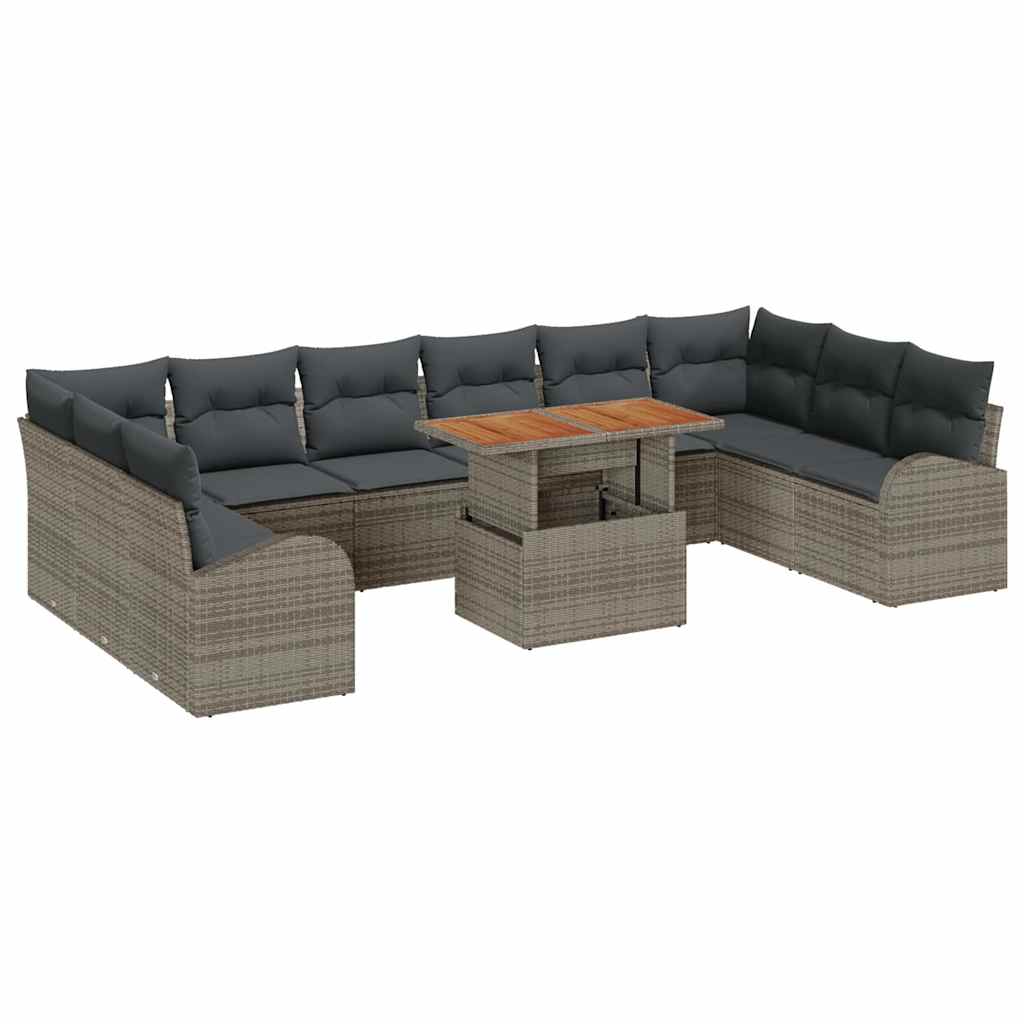 Havesofa Sæt med opbevaring 11 pcs Grå Poly rattan