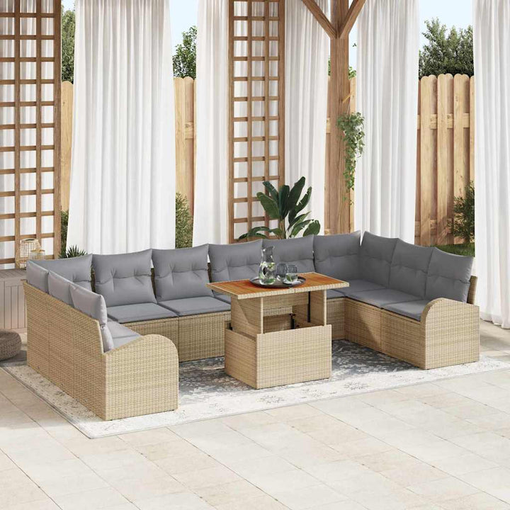 Havesofa Sæt med opbevaring 11 pcs Beige Poly rattan