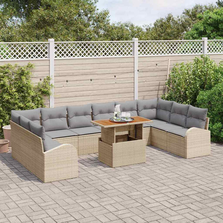 Havesofa Sæt med opbevaring 11 pcs Beige Poly rattan