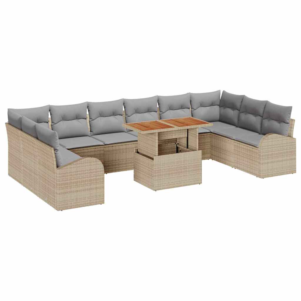 Havesofa Sæt med opbevaring 11 pcs Beige Poly rattan