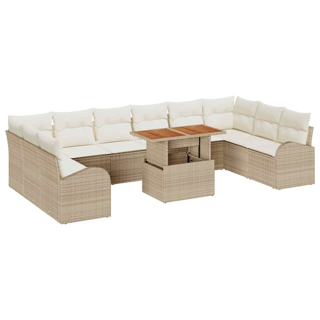 Havesofa Sæt med opbevaring 11 pcs Beige Poly rattan