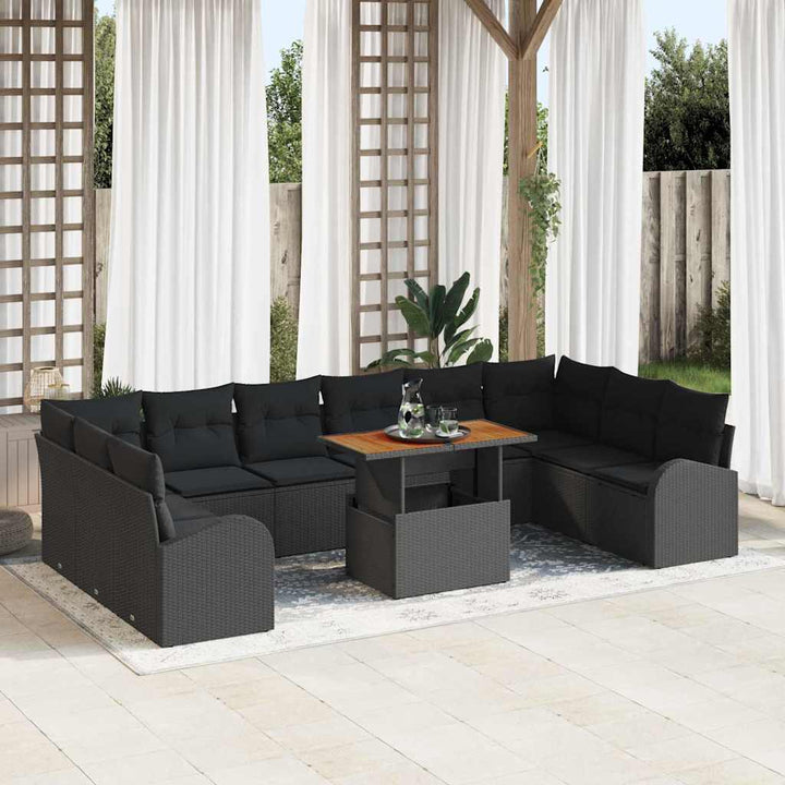 Havesofa Sæt med opbevaring 11 pcs Sort Poly rattan