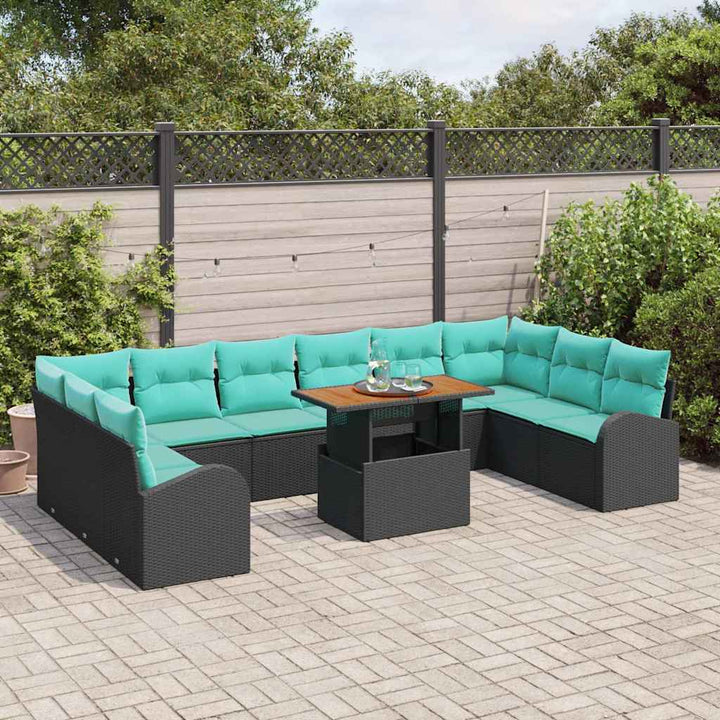 Havesofa Sæt med opbevaring 11 pcs Sort Poly rattan