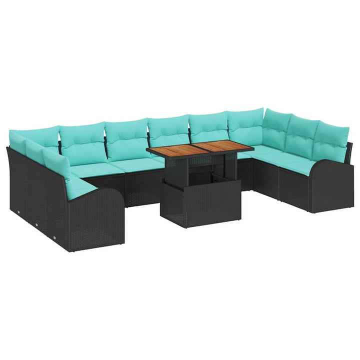 Havesofa Sæt med opbevaring 11 pcs Sort Poly rattan