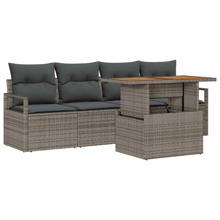 Havesofa Sæt med opbevaring 5 pcs Grå Poly rattan