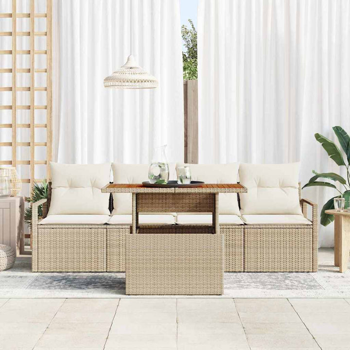Havesofa Sæt 5 stk. Beige Poly rattan