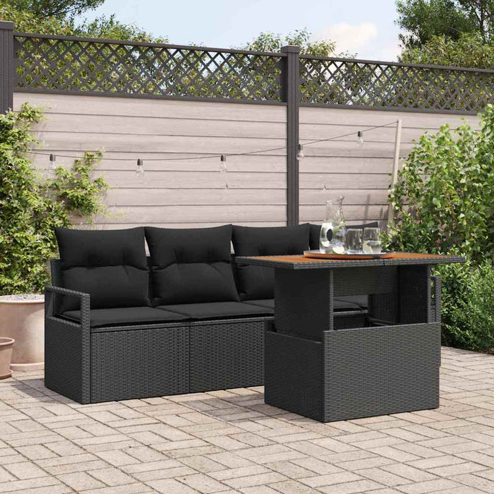 Havesofa Sæt med opbevaring 5 pcs Sort Poly rattan