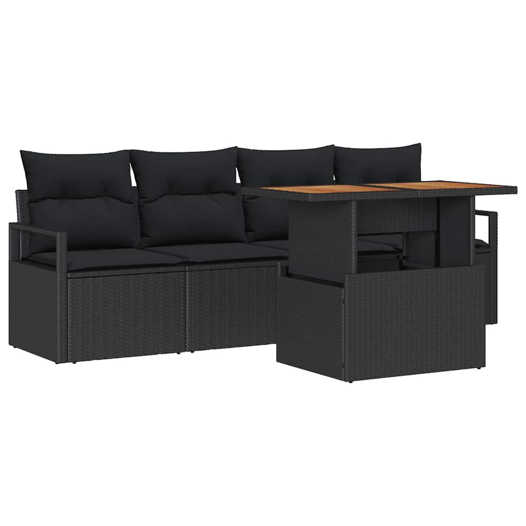Havesofa Sæt med opbevaring 5 pcs Sort Poly rattan