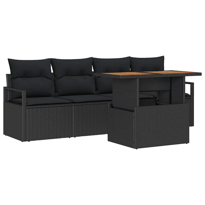 Havesofa Sæt med opbevaring 5 pcs Sort Poly rattan