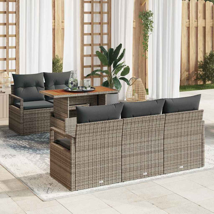 Havesofa Sæt med opbevaring 6 pcs Grå Poly rattan